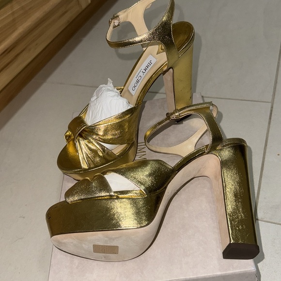 Gold Metallic Nappa Leather Platform Sandals - Picture 4 of 14